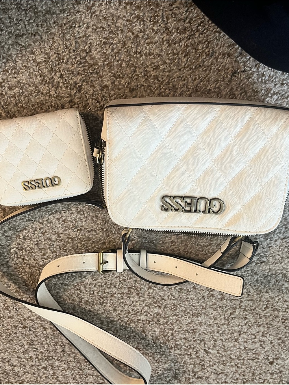 GUESS Cream Quilted Crossbody with Mini Pouch